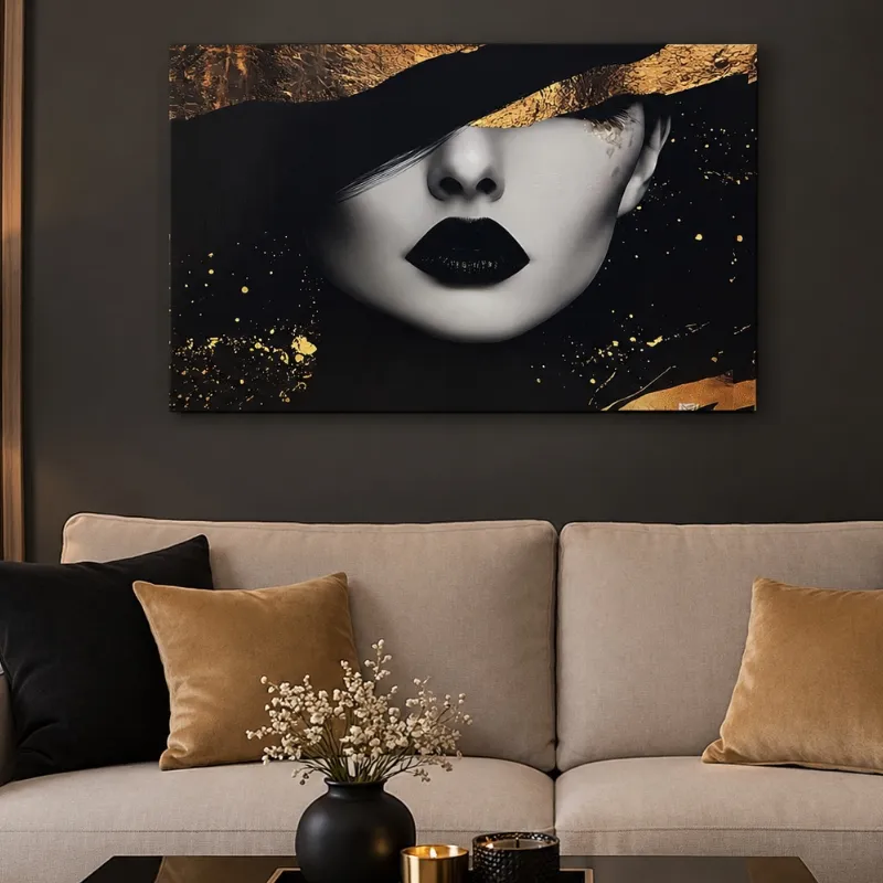 Mujer labios negros y detalles dorados 🖤✨