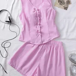 Conjunto de short y blusa de lacitos rosa