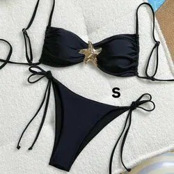 Set de bikini de 2 piezas color negro con detalle dorado