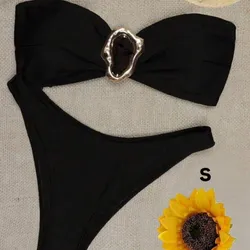 Set de bikini de 2 piezas negro con detalle dorado