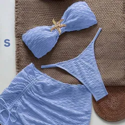 Set de bikini de 3 piezas color azul cielo