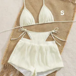 Set de bikini de 3 piezas color blanco hueso 