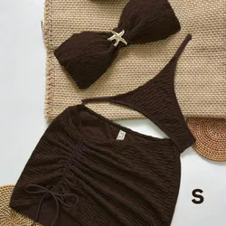 Set de bikini de 3 piezas color marrón 