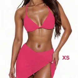 Set de bikini de 3 piezas color rosa
