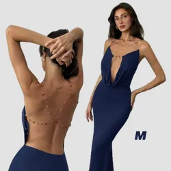 Vestido azul con escote y espalda descubierta 