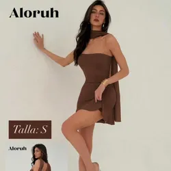 Vestido carmelita con tiras en el cuello