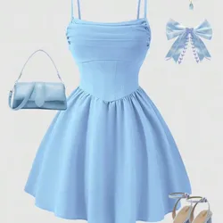 Vestido corte princesa azul