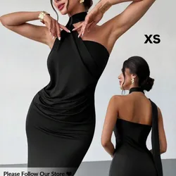 Vestido elegante amarrado al cuello color negro