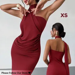 Vestido elegante amarrado al cuello color rojo