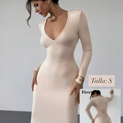 Vestido mangas largas beich