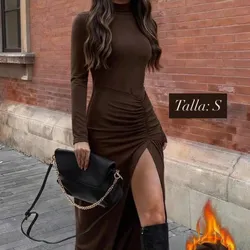 Vestido mangas largas carmelita