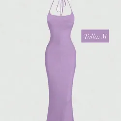 Vestido violeta amarrado al cuello con corte sirena