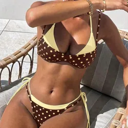 Bikini amarillo y carmelita doble de lunares