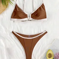 Bikini carmelita con borde blanco