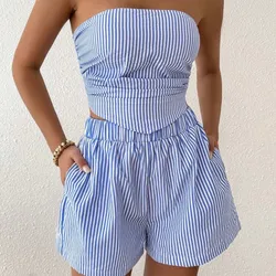 Conjunto azul de rayas sin mangas