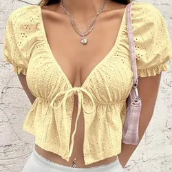 Top amarillo de mangas con moños