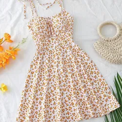 Vestido amarillo estampado de tirantes