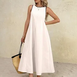 Vestido ancho beige de bordes negros