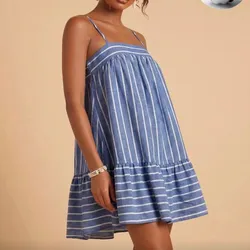 Vestido corto ancho azul de rayas