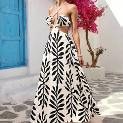 Vestido largo estampado de hojas