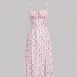 Vestido largo rosa estampado