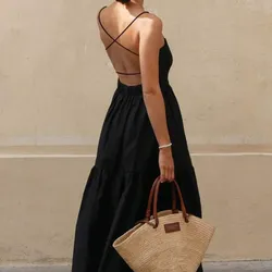 Vestido negro de tirantes largo ancho