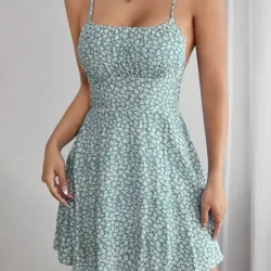 Vestido verde estampado de tirantes 