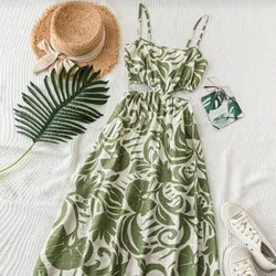 Vestido verde estampado largo