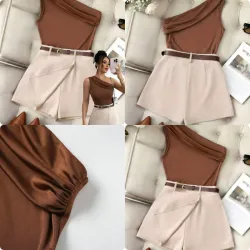 Conjunto beige y marrón
