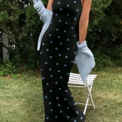 Vestido largo ,estampado flores azules 💙