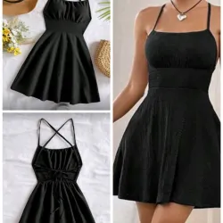 Vestido negro petite ,espalda cruzada