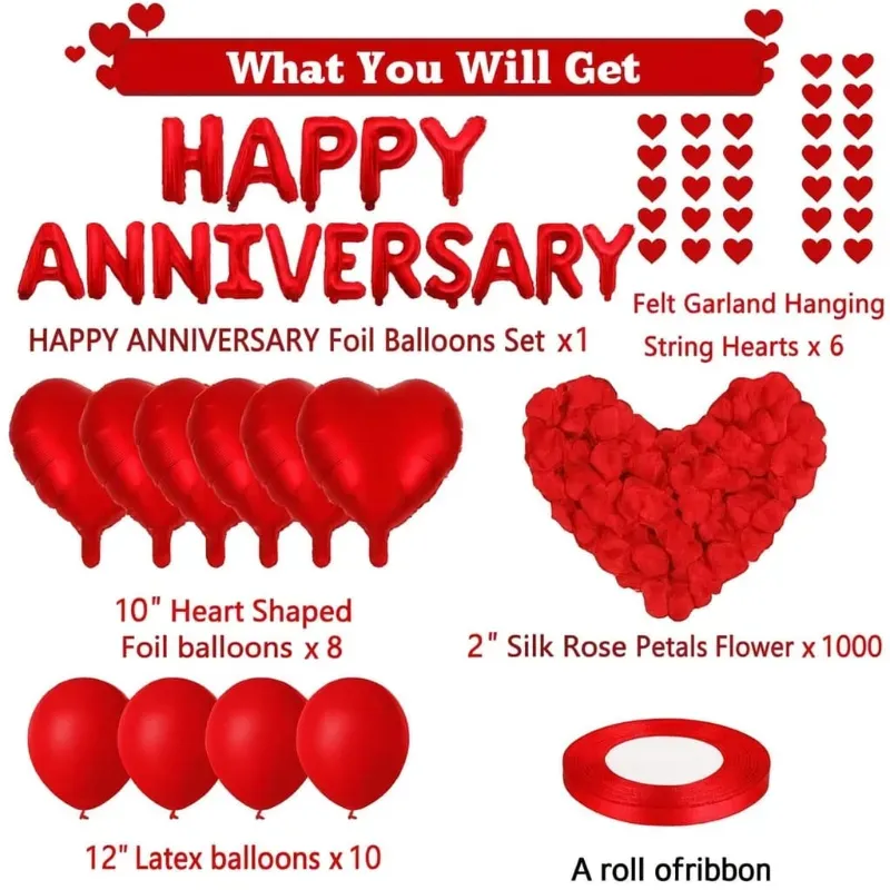 Set Happy Anniversary rojo 
