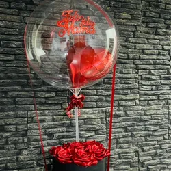 Caja redonda , con rosas 🌹 eternas , globo burbuja