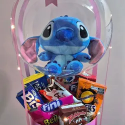 Caja redonda , confituras, globo burbuja , peluche