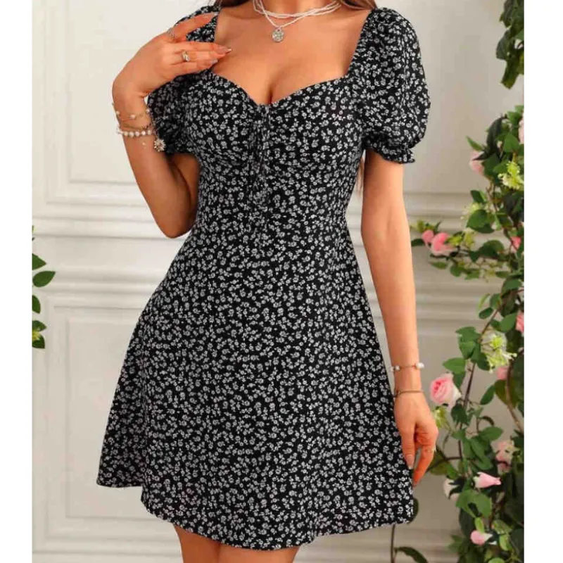 Vestido Florar Negro S M L 
