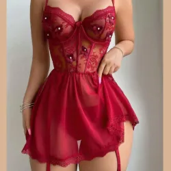 Babydoll burdeos con tanga