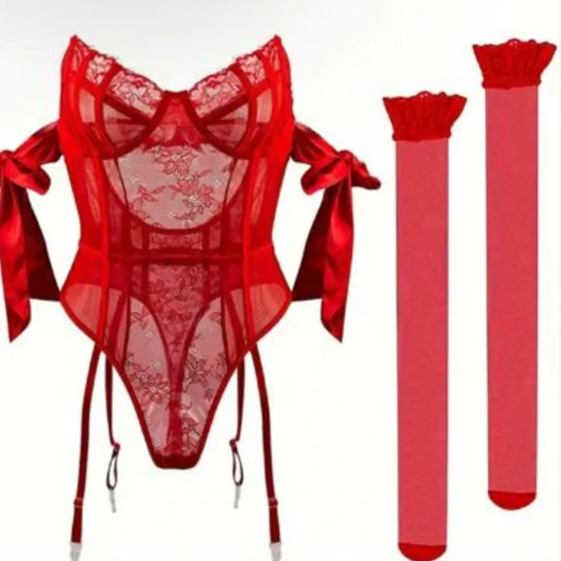 Body rojo con medias rojo