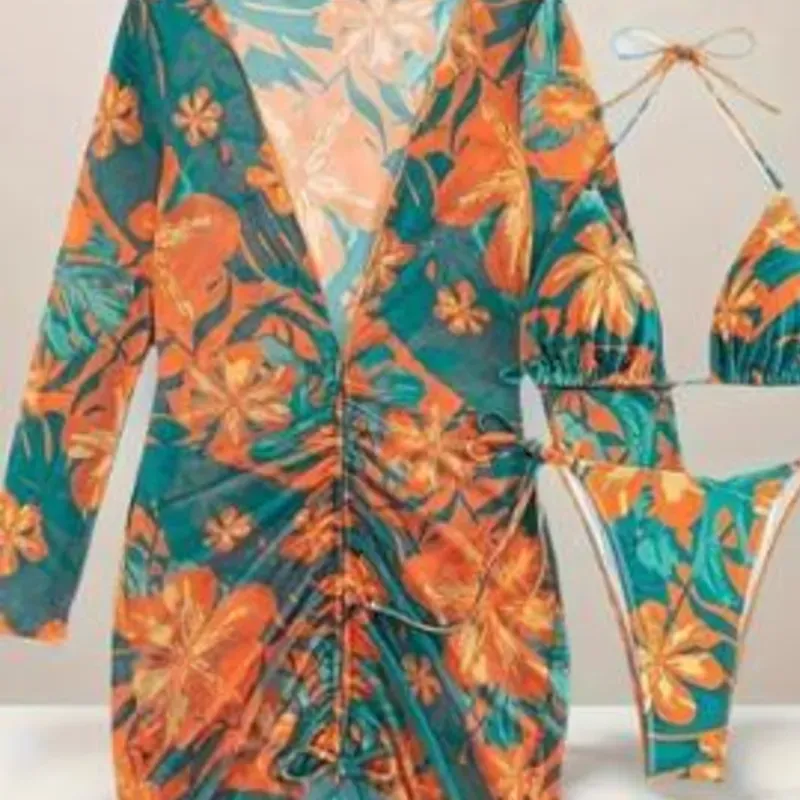 Juego de bañador y cover floreado