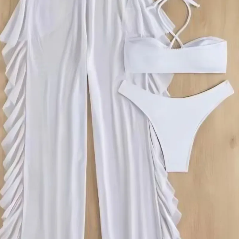 Juego de bikini de tres piezas blanco