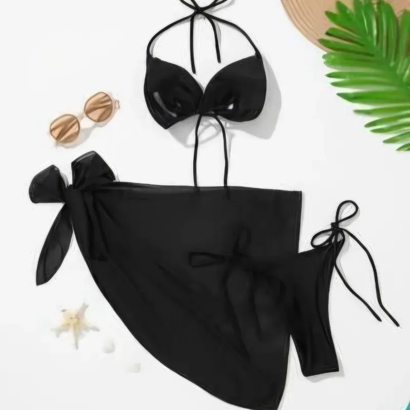 Juego de bikini de tres piezas negro