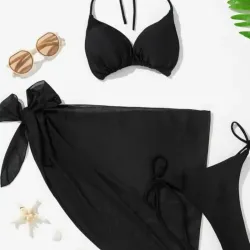 Juego de bikini de tres piezas negro