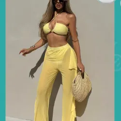 Juego de bikini y pantalon amarillo