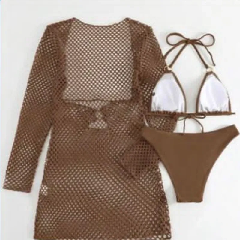 Juego de paredo y bikini carmelita
