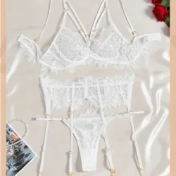 Set con arnés y ligas blanco