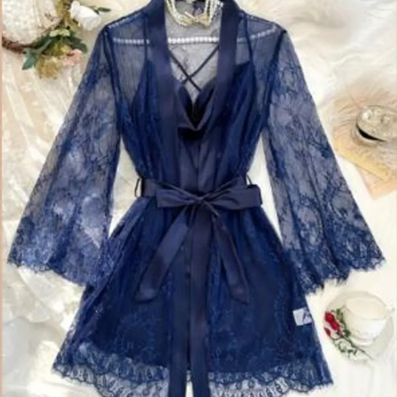 Set de babydoll con bata azul