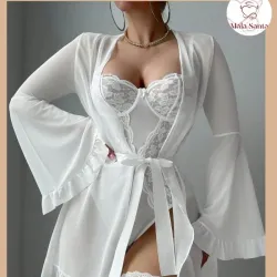 Set de body con bata y medias blanco