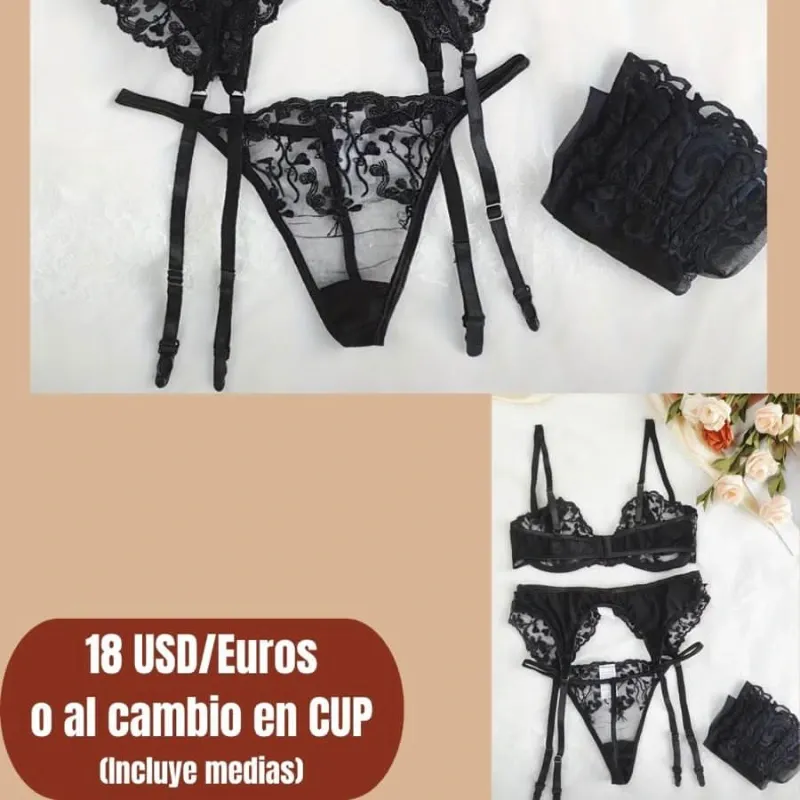 Set de lencería negra con medias