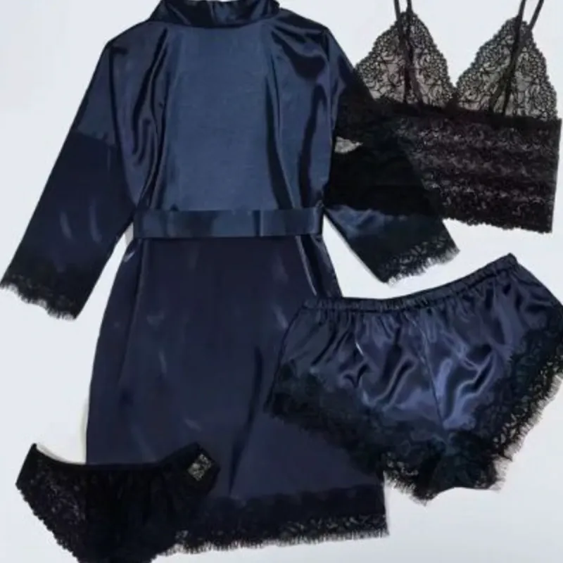 Set de pijama con bata azul