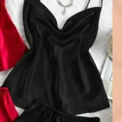 Set de pijama satinado negro tipo short
