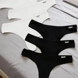 Set de tanga de algodon blanco y negro